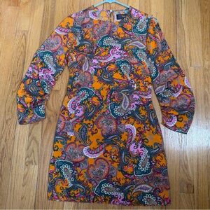 Code X Mode orange paisley print long sleeve shift dress
